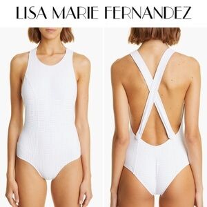 LISA MARIE FERNANDEZ Perforated One-Piece Swimsuit White sz 0 (0-2 US) 495$ NWT
